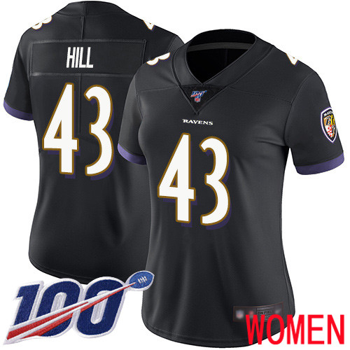 Baltimore Ravens Limited Black Women Justice Hill Alternate Jersey NFL Football #43 100th Season Vapor Untouchable